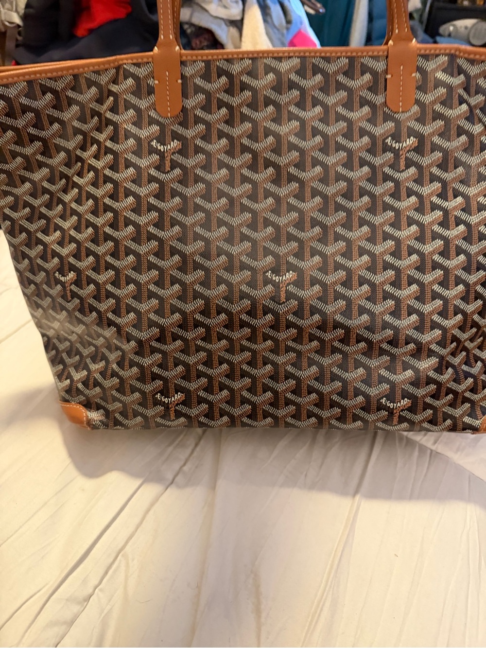 Authentic Goyard Patterned Tote Bag with White Stripe with dust bag - Picture 3 of 13